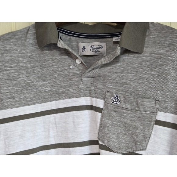 Original Penguin Other - Original Penguin Polo‎ Shirt Mens Medium Green White Striped Pocket Cotton